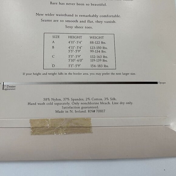 Victoria's Secret Body Bare Control Top 7 Denier Black Size B Sheer Vintage - Picture 5 of 8